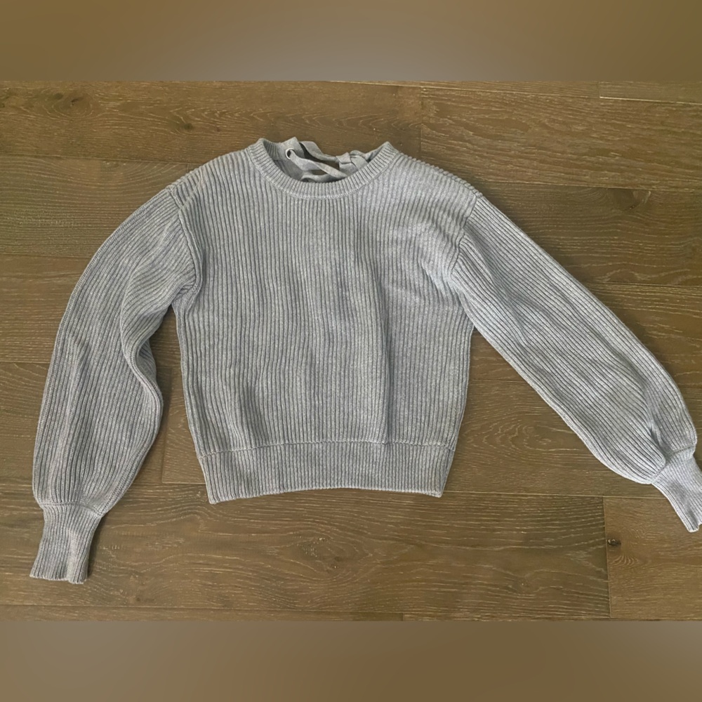 New Anthropologie Philosophy Knit Balloon Sleeve Lace Up Back Gray Sweater M